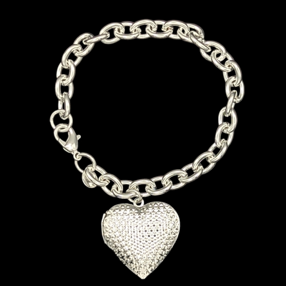 Sterling Silver Heart Locket Charm Bracelet Adjustable 925 Picture